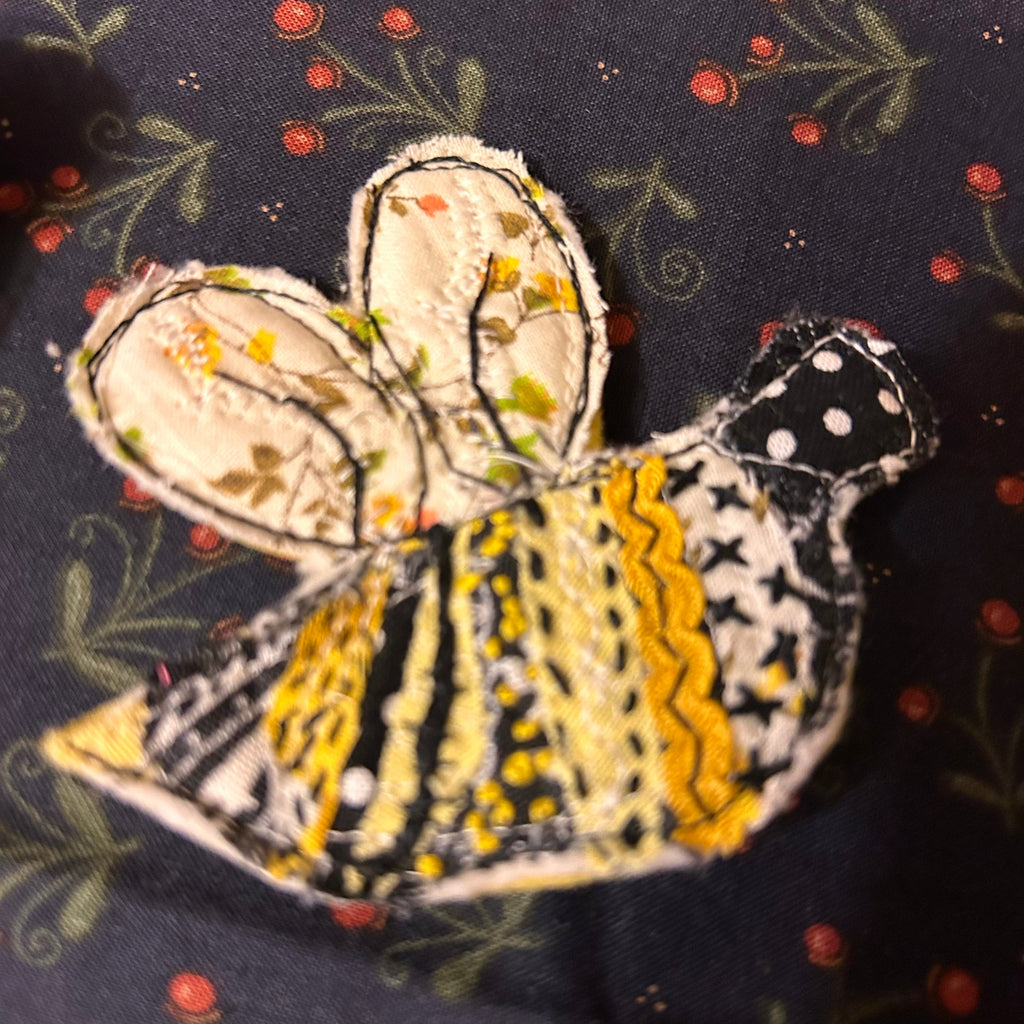 Collection of five handmade honeybee slow-stitched pins